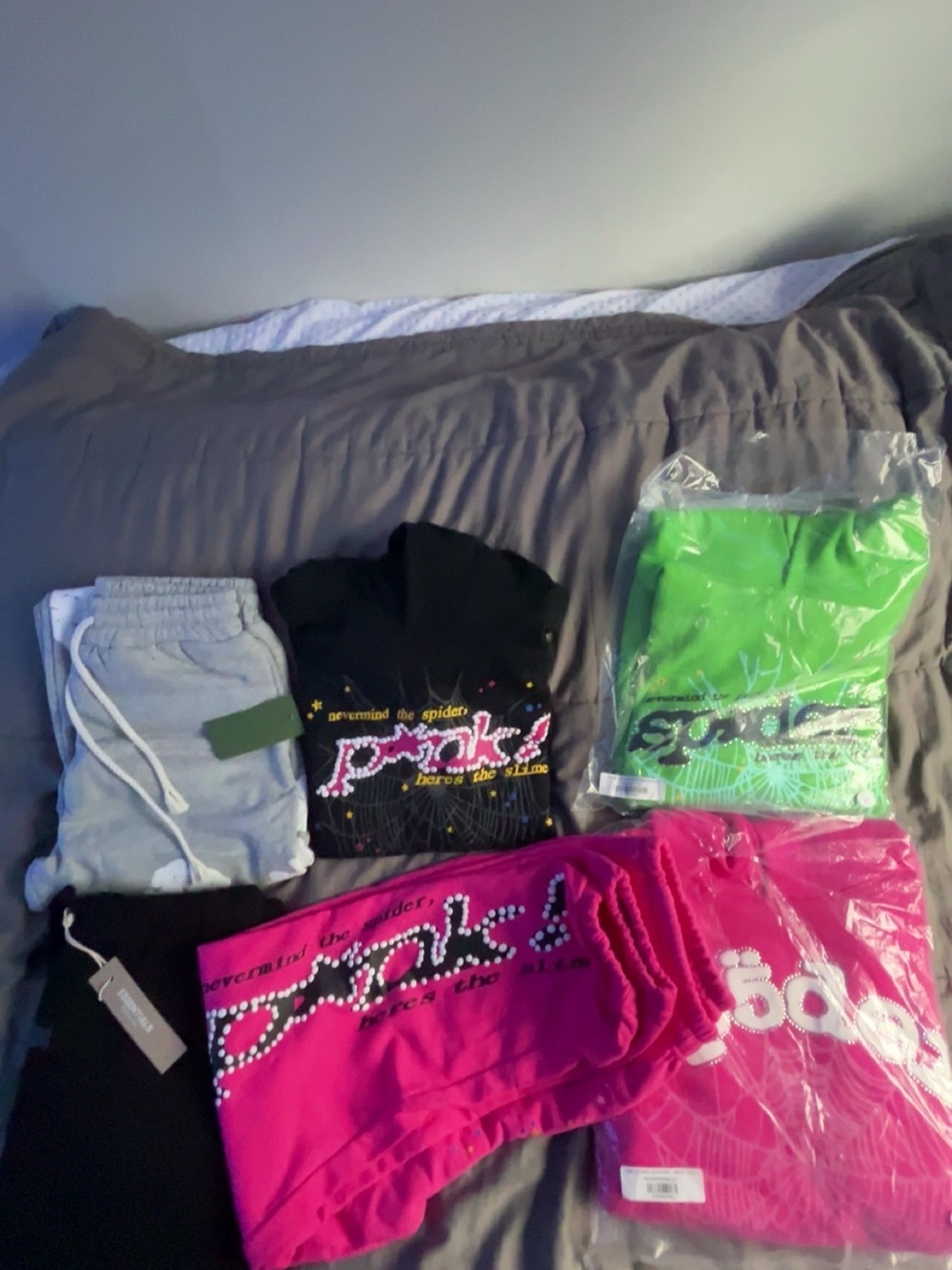 Lot of spider,  denim tear and essentials clothing ALL LARGE